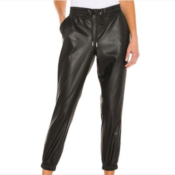N:philanthropy Scarlett Leather Cropped Jogger Pants in Black Cat Extra Small - Picture 1 of 10